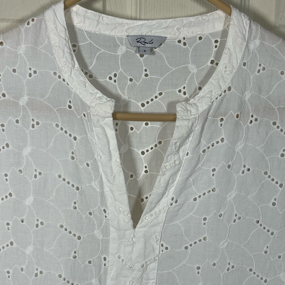 Rails Layla White Eyelet Dress Tiered Boho Mini Cotton Small - Picture 3 of 10